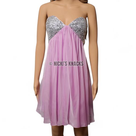 La Femme Strapless Sequin Sweetheart Mini Party Dress Pink Silver Prom Size 10 - Picture 3 of 12